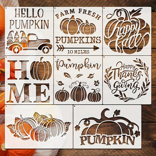 "8pcs Autumn Painting Stencils - Reusable Fall Pumpkin Stencils for DIY Art Crafts & Home Décor"