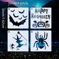 "Spooky Halloween Stencils: 30pcs/set of 3x3 Inches Small Painting Stencils for Endless DIY Creations on Wood, Canvas, Fabric, and More! Ghosts, Witches, Bats, and Other Creepy Designs for Haunting Home Decor."
