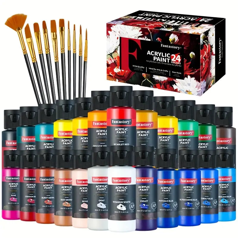 Acrylic Paint Set 24 Color 12ml Non Toxic Non Fadi... – Grandado - View #7