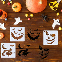 "Spooky Halloween Stencils: 30pcs/set of 3x3 Inches Small Painting Stencils for Endless DIY Creations on Wood, Canvas, Fabric, and More! Ghosts, Witches, Bats, and Other Creepy Designs for Haunting Home Decor."