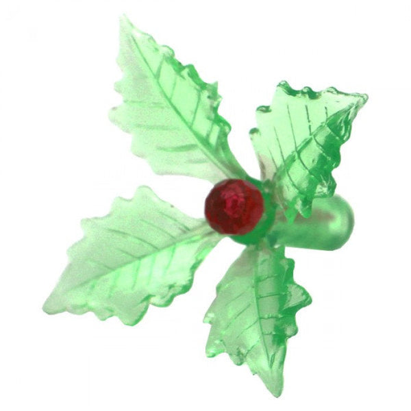 50 Green Holly Poinsettia Christmas Tree lights with Mini Pin Light Centers