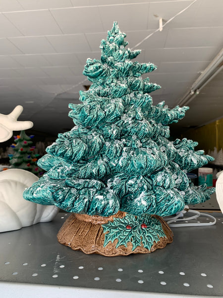17" Hand Painted Large Frazier Fir Tree Emerald Green with Snow