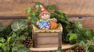 SCARECROW, LEAF TOPPER, AND WOODEN CRATE