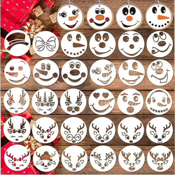 34pcs Snowman Expression Theme Stencils - Hollow Out Colorful Stencils for Ceramics, Wall Album Decoration, DIY Hand-Painted Projects, and More