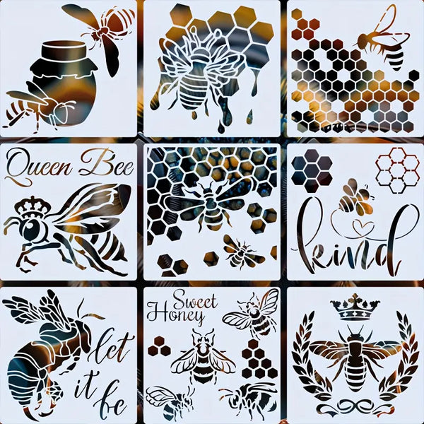 Set of 9 Honeybee Pattern Painting Stencils