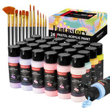 Fantastory Pastel Acrylic Paint Kit of 24 Colors PLUS 12 Free Brushes