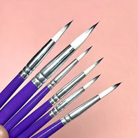 Set of 6 Purple and Silver Brushes with Wooden Handles