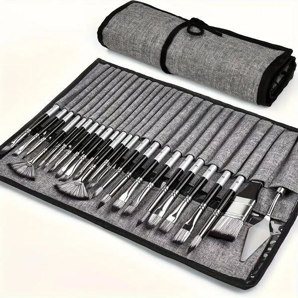 24pcs Art Brush Combo Set Professional Series Painting Brush wit Carrying Case