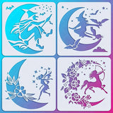 4-Pack Witch, Fairy, and Elf Moon Series Drawing Stencils, 5.9"x5.9" Reusable Templates