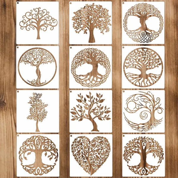 12pcs Reusable Tree of Life Stencils for DIY Home Decor - Create Beautiful Artwork with Ease!