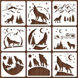 9pcs Wolf & Moonlit Night Stencils Set, 6" Reusable Plastic Templates