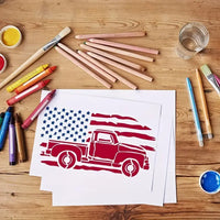 American Flag Stencils Set - Patriotic Hollow Out Design for Wood Sign Art, Farmhouse Music Paint Stencils for Wall Canvas - 9 Styles