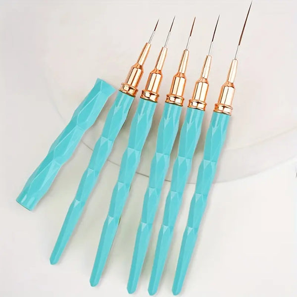 5 Pc Fine Liner Brush Set with Lids Fine Detailing Aqua