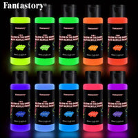 Fantastory Acrylic Paint Set for Art Painting, Decorate, 10 Neon and Glow in the Dark Colors 2-in-1 2 Ounce