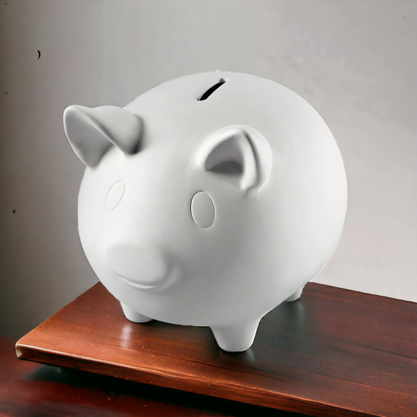 Paint Your Own Pig Piggy Bank - Ceramic Bisque, Unpainted with Stopper, 7" L x 6" H