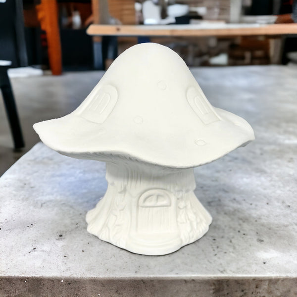 "Whimsical Ceramic Bisque - Medium Mushroom House | Ready-to-Paint, Unpainted"