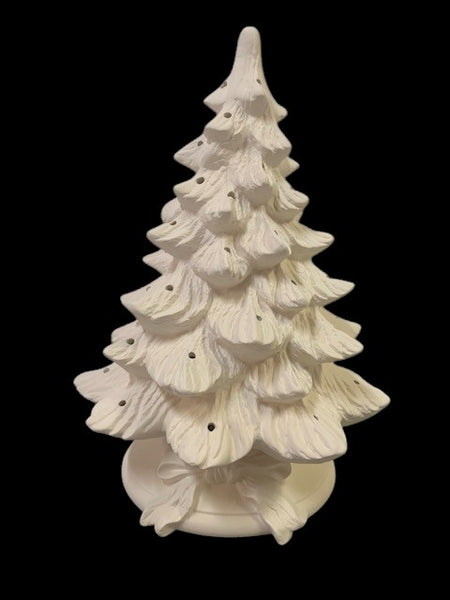 Large 15" Nowell Christmas Tree With Ribbon Bow  Base