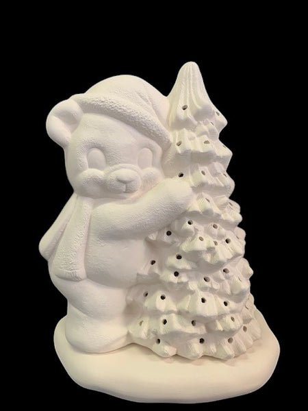 Texture Christmas Teddy Bear Hugging Christmas Tree