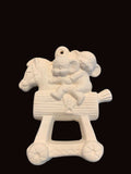 Alberta Mice Mouse Ornament Collectible A-279 - Mice on Wooden Horse 3 5/8"" High