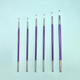 Set of 6 Purple and Silver Brushes with Wooden Handles