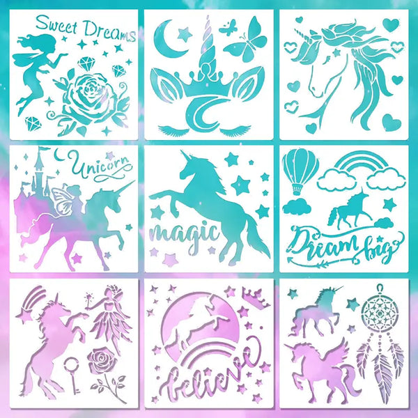 9pcs Unicorn Themed Stencil Set