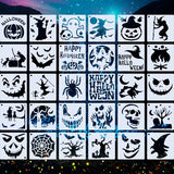 "Spooky Halloween Stencils: 30pcs/set of 3x3 Inches Small Painting Stencils for Endless DIY Creations on Wood, Canvas, Fabric, and More! Ghosts, Witches, Bats, and Other Creepy Designs for Haunting Home Decor."