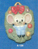 Alberta Mice Mouse Ornament Collectible A-128 - Mouse in Wreath 3 5/8"" High