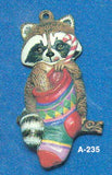 Alberta Raccoon Ornament Collectible A-235 - Raccoon in Sock 3 5/8"" High