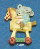 Alberta Mice Mouse Ornament Collectible A-279 - Mice on Wooden Horse 3 5/8"" High