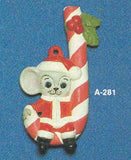 Alberta Mice Mouse Ornament Collectible A-281 - Santa Mouse on Candy Cane 3 5/8"" High