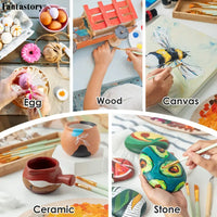Fantastory 24pcs Acrylic Paint Set, 24 Classic Colors (2oz/60ml), Professional Craft Paint, Art Supplies Kit for Adults, Canvas/Fabric/Rock/Glass/Wood Painting with 12 Brushes