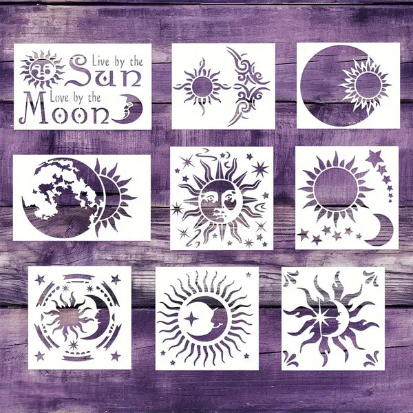 Sun And Moon Phase Stencils Set - 9pcs, Reusable