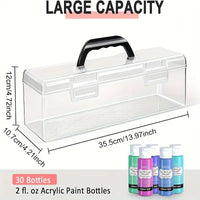 Ergonomic Acrylic Paint Holder for 30 Bottles - Durable Plastic Storage Box with Handle, Organizer