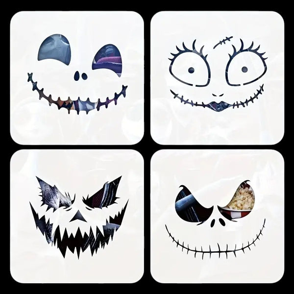 4pcs Creative Nightmare Before Christmas Jack and Sally Stencils, 4x4 Inch Reusable Painting Templates,