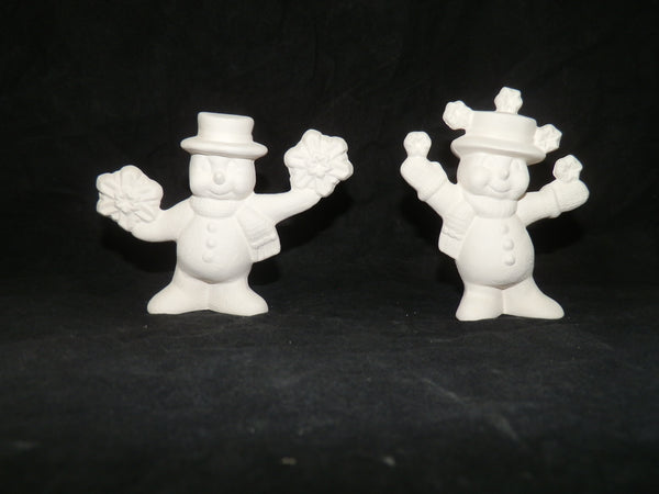Set of 2 Snowman Dancing Snowmen with Snowflakes