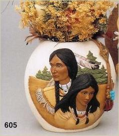 Native American Indian Couple Vase