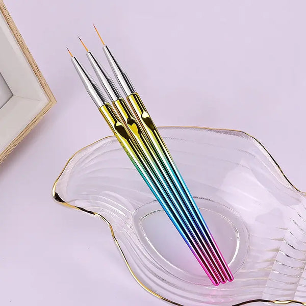 3 Piece Rainbow Liner Brush Set