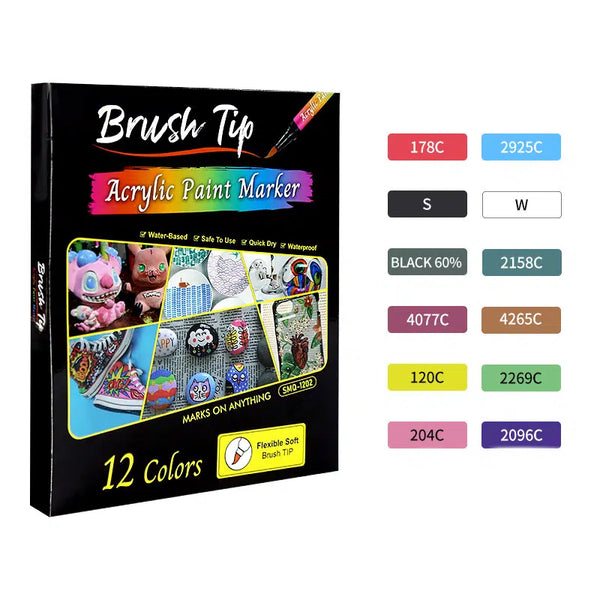 12 Pack Acrylic Paint Pens Soft Brush Tip