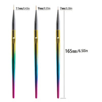 3 Piece Rainbow Liner Brush Set