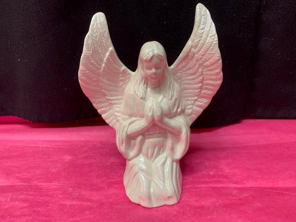 Hand Painted Clear White Gloss Glazed Sitting Angel