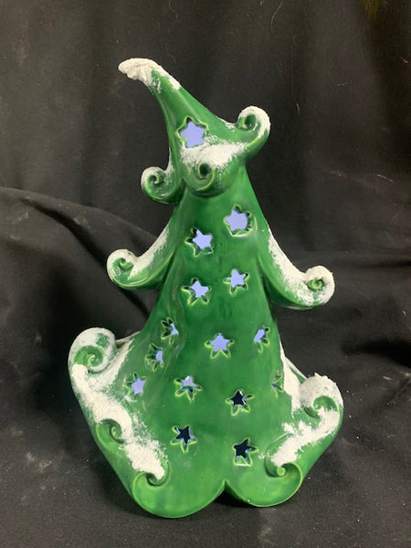 Handpainted Holiday Green Jolly Tree with Snow