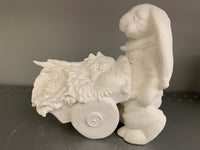 Bunny Rabbit Pushing Wheel barrel of Carrots