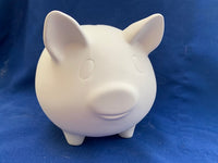 Paint Your Own Pig Piggy Bank - Ceramic Bisque, Unpainted with Stopper, 7" L x 6" H