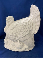 "Large Textured Turkey Table Centerpiece - Ceramic Bisque, Ready to Paint, Unpainted, Made in USA - 10" Tall, 10" Width, 10" Depth"