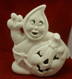 HUGE 24" HALLOWEEN Ghost Greeter with Pumpkin LIGHT Up