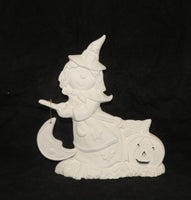 Witch Riding Broom Pumpkin  LIGHT Up