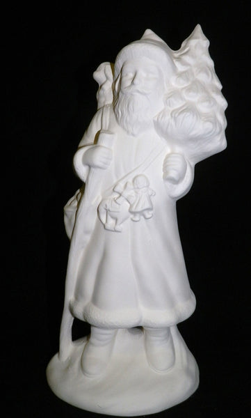 Santa Claus with Walking Stick Carrying Christmas Tree