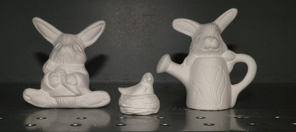 EASTER set of 2 Rabbits & Bird