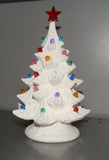"Nowell 7 1/2" Christmas Tree with Holly Poinsettia Base - Made in USA, Unpainted, Ready to Paint, Ceramic Bisque"