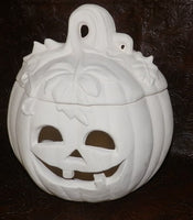 Medium Halloween Pumpkin w/ Leaves lid